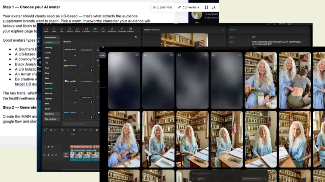 Bastidores do método: geração de avatar de IA e edição de vídeo